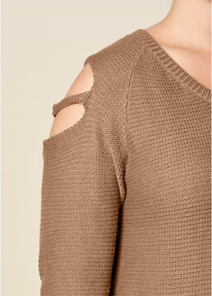 Cutout Sleeve Sweater - Tan - thumbnail-14