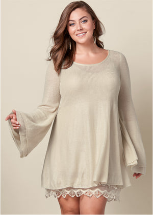 Boho Sweater Dress - Oatmeal - thumbnail-10