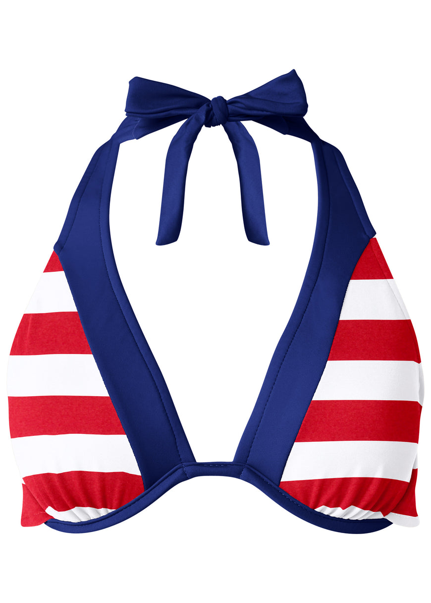 Belize Underwire Halter Top - Red & White Stripe