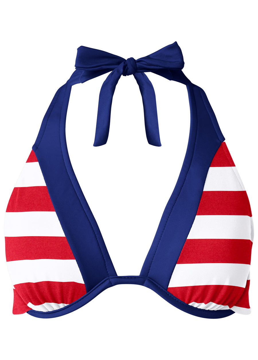 Belize Underwire Halter Top - Red & White Stripe