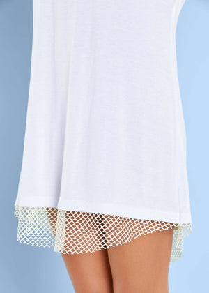 Mesh Trimmed Cover-Up Dress - White - thumbnail-4