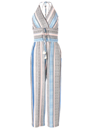 Tassel halter jumpsuit - Light Blue Multi - thumbnail-5