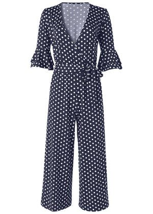 Polka Dot Jumpsuit - Navy & White - thumbnail-5