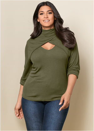 Cutout Mock-Neck Top - Olive - thumbnail-8