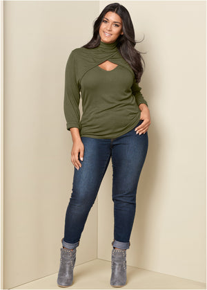 Cutout Mock-Neck Top - Olive - thumbnail-9