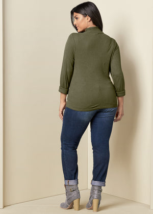 Cutout Mock-Neck Top - Olive - thumbnail-10