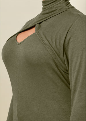 Cutout Mock-Neck Top - Olive - thumbnail-12