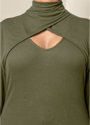 Cutout Mock-Neck Top - Olive - thumbnail-11