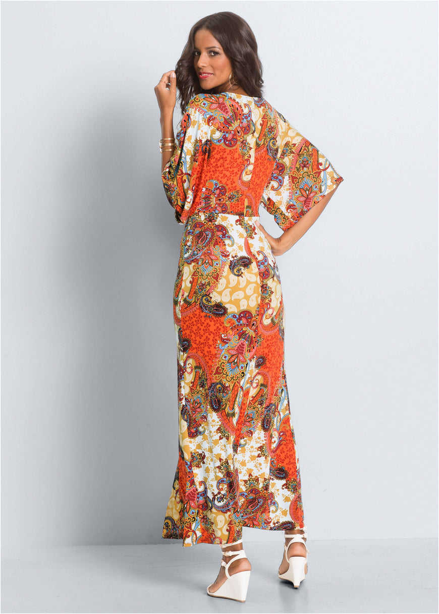 Robe longue torsadée sur le devant - Orange Multi