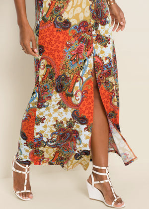 Twist Front Maxi Dress - Orange Multi - thumbnail-4