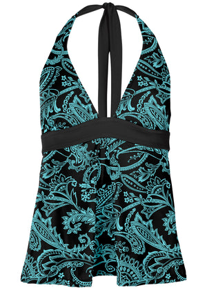 Halter Tankini - Mint & Black Paisley - thumbnail-3