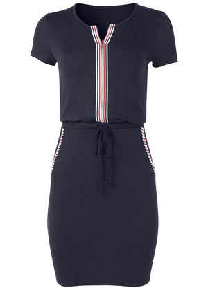 Zip-Front Lounge Dress - Navy - thumbnail-6