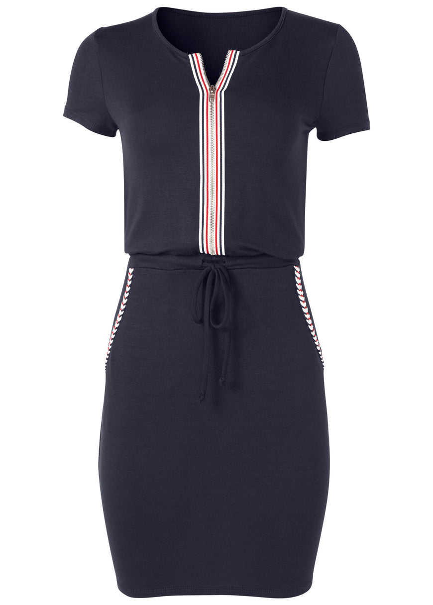 Zip-Front Lounge Dress - Navy