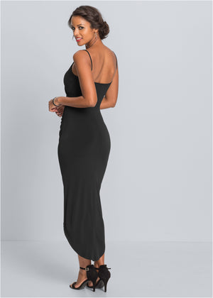 High Slit Party Dress - Black - thumbnail-2