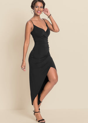 High Slit Party Dress - Black - thumbnail-4