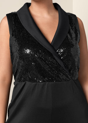 Sequin Tuxedo Jumpsuit - Black - thumbnail-8