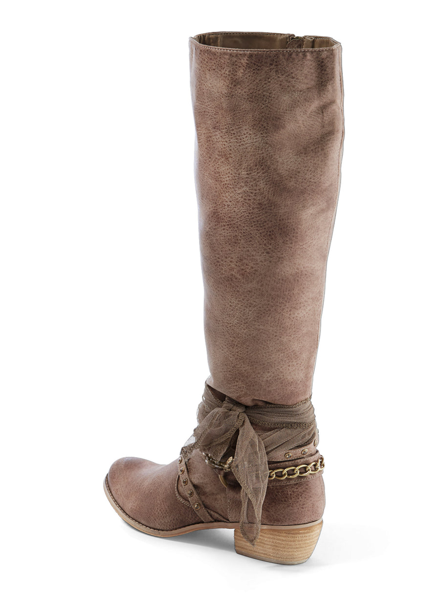 Embellished Western Boots - Taupe