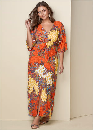 Twist Front Maxi Dress - Orange Multi - thumbnail-5