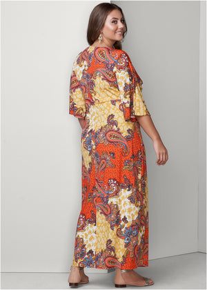 Twist front maxi dress - Orange Multi - thumbnail-8