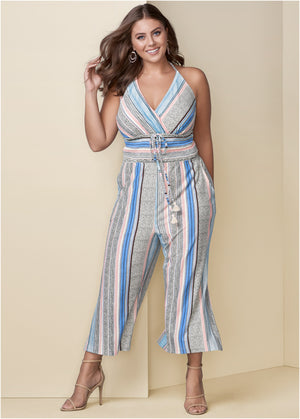 Tassel halter jumpsuit - Light Blue Multi - thumbnail-7