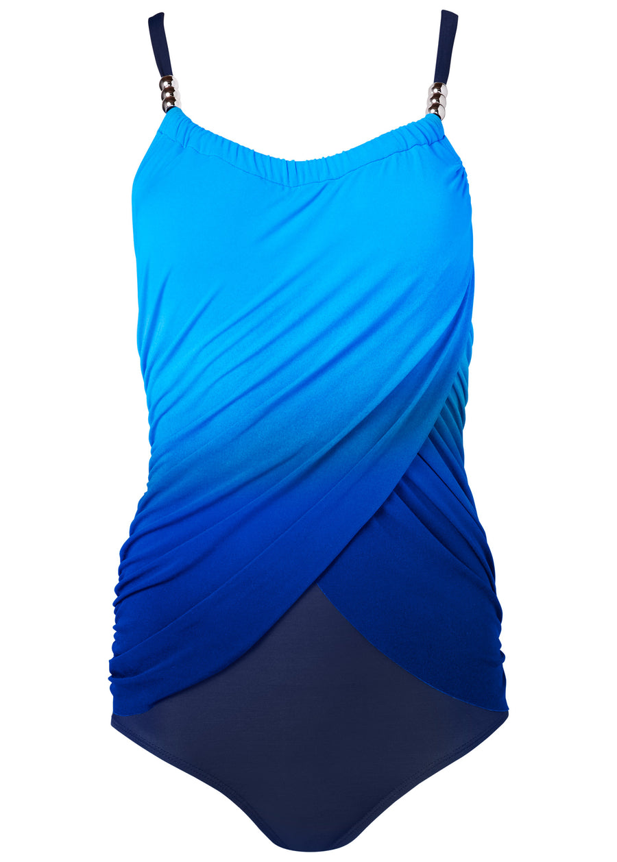 Slimming Draped One-Piece - Ocean Ombre