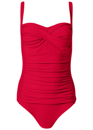 Ruched Bra One-Piece - Fiery Red - thumbnail-2