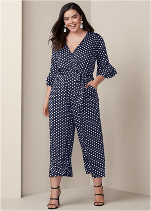 Polka Dot Jumpsuit - Navy & White - thumbnail-7