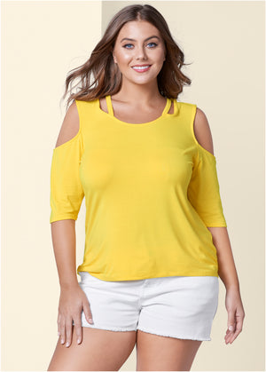 Strappy Cold-Shoulder Top - Yellow - thumbnail-10