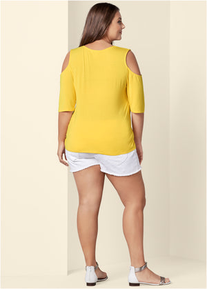 Strappy Cold-Shoulder Top - Yellow - thumbnail-12