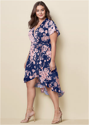 Floral Print Wrap Dress - Navy Multi - thumbnail-6