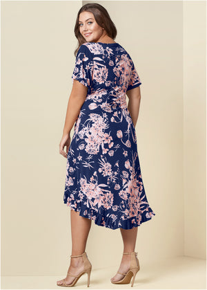 Floral Print Wrap Dress - Navy Multi - thumbnail-7