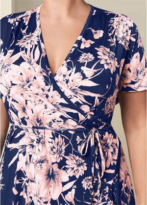 Floral Print Wrap Dress - Navy Multi - thumbnail-8