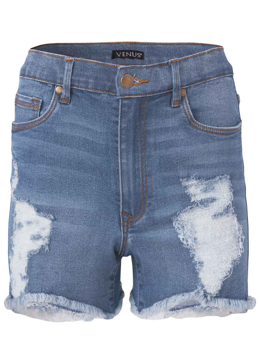 Distressed Jean Shorts - Medium Wash