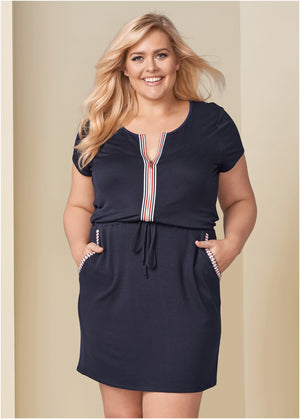 Zip-Front Lounge Dress - Navy - thumbnail-7