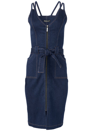 Denim Dress With Zipper - Dark Wash - thumbnail-5