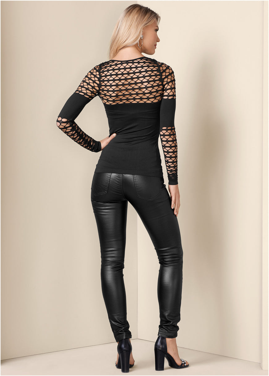 Seamless Fitted Cutout Top - Black