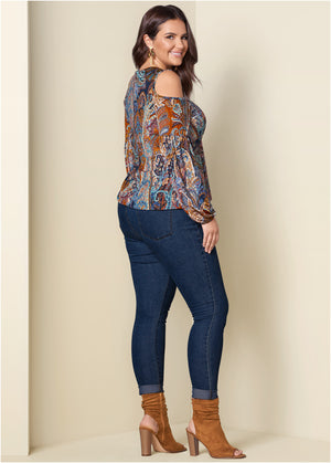 Cold-Shoulder Paisley Top - Orange Multi - thumbnail-11