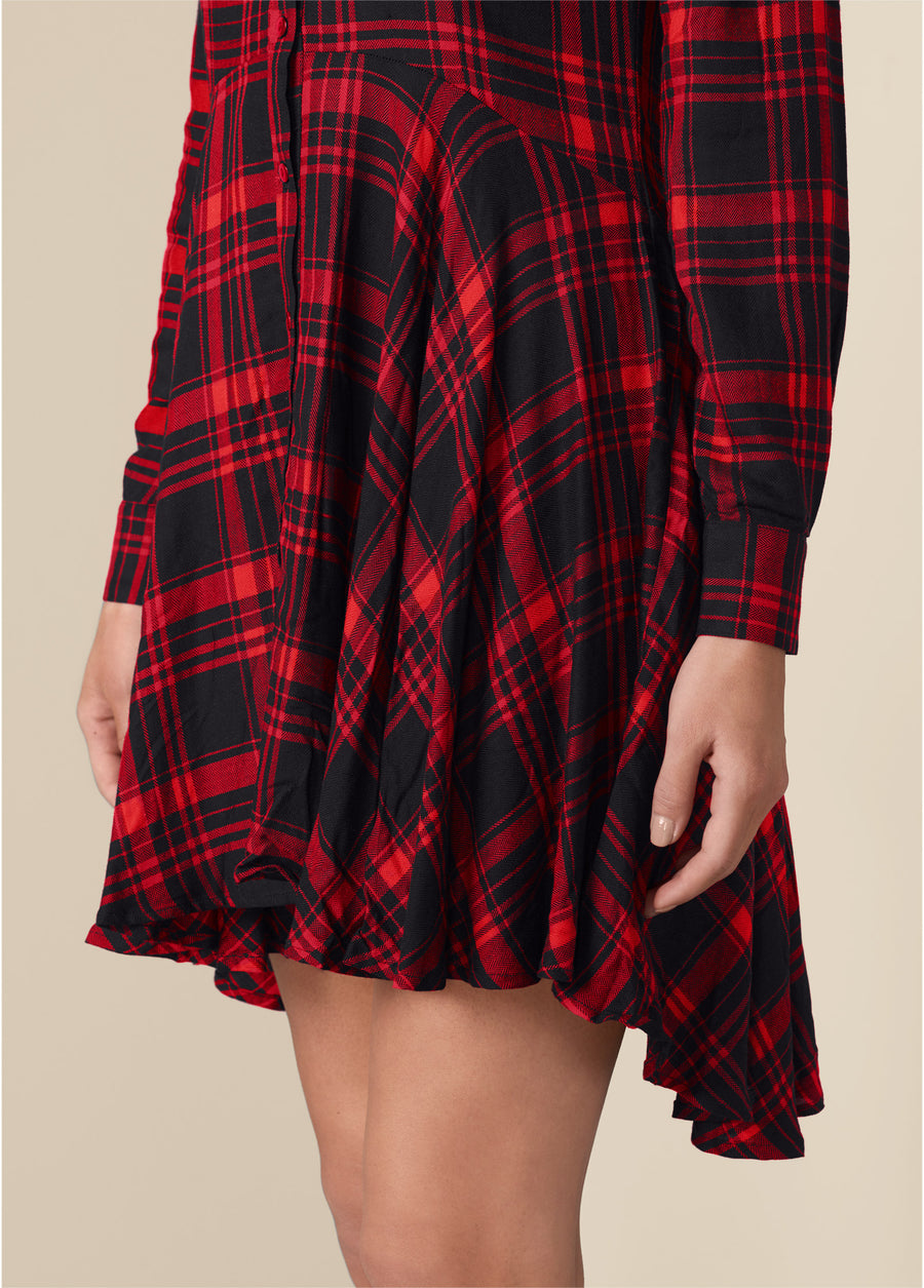 Plaid High Low Dress - Red Multi