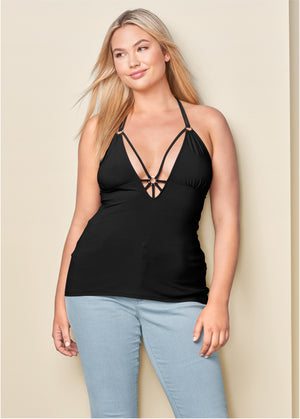 Strappy detail top - Black - thumbnail-4