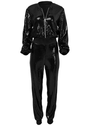 Sequin Jogger Jumpsuit - Black - thumbnail-5