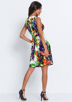 Floral Print Tie-Back Dress - Blue Multi - thumbnail-2