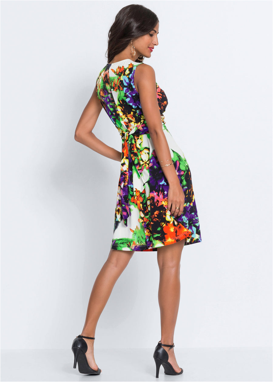 Floral Print Tie-Back Dress - Blue Multi