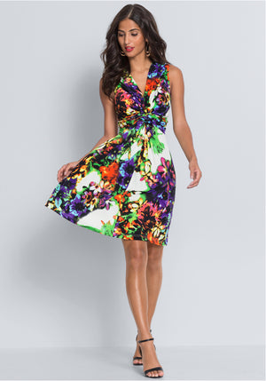 Floral Print Tie-Back Dress - Blue Multi - thumbnail-5