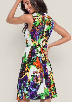 Floral Print Tie-Back Dress - Blue Multi - thumbnail-4