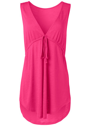 Deep V Cover-Up Beach Dress - Hot Pink - thumbnail-3