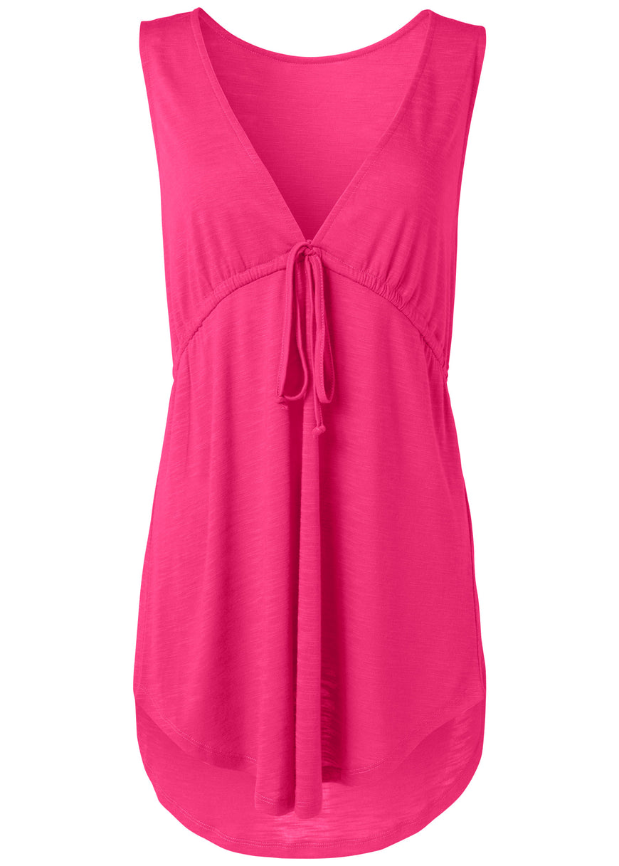 Deep V Cover-Up Beach Dress - Hot Pink