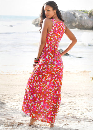 Geometric Print Maxi Dress - Pink Multi - thumbnail-7