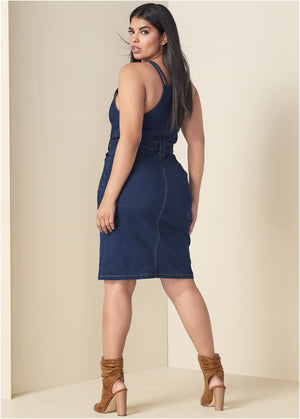 Denim Dress With Zipper - Dark Wash - thumbnail-11