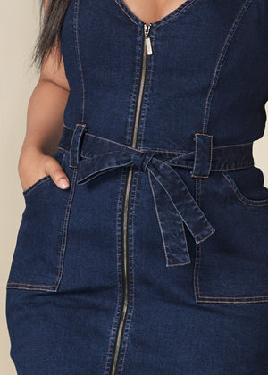 Denim Dress With Zipper - Dark Wash - thumbnail-12