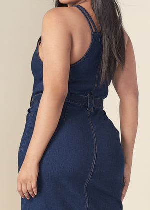 Denim Dress With Zipper - Dark Wash - thumbnail-13